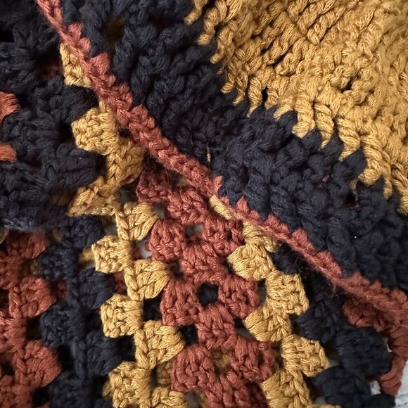 ZARA Womens Crochet Knit Dress Size Small Brown Black Midi Granny Chic - Picture 7 of 9